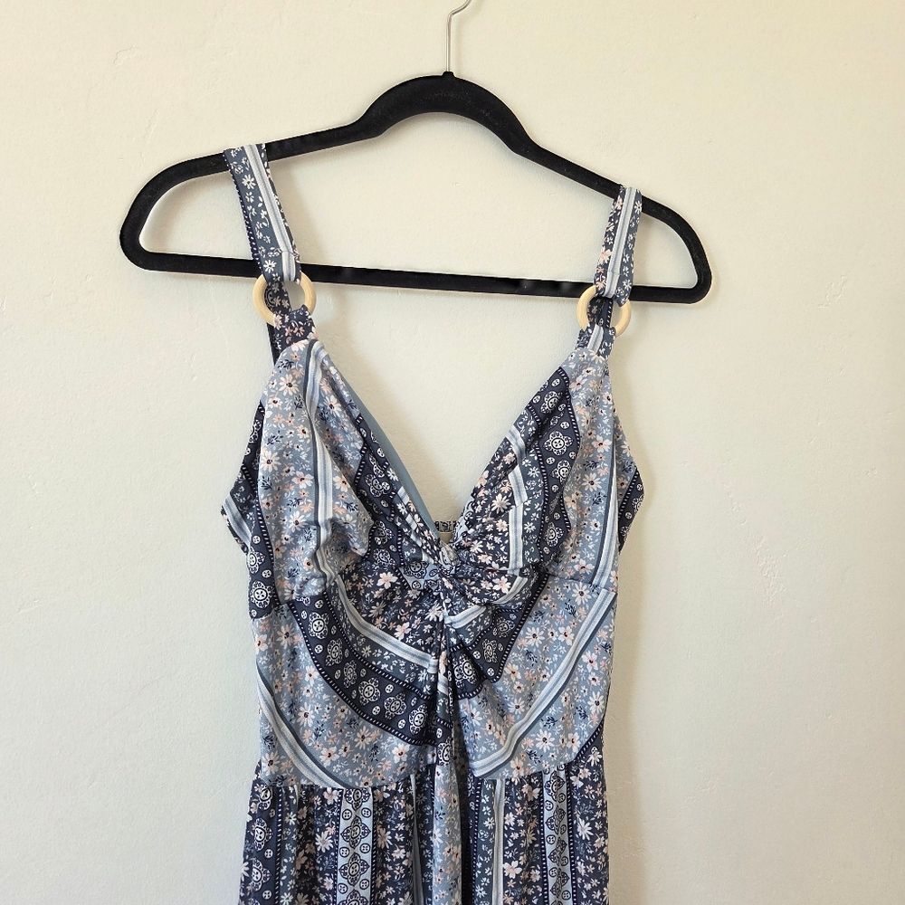 Derek Heart Paisley Floral Maxi Dress Twist Front Y2K 90s Beach Vacation Large - Picture 9 of 13